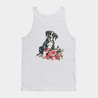 Valentine Great Dane Dog Giving Flowers Tank Top